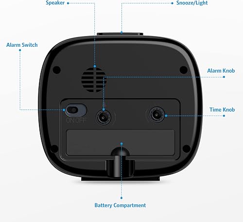 Brifit Réveil Matin, Reveil a Piles, Réveil Silencieux, Horloge de Chevet, Petit Réveil de Voyage, Réveil Pointeur Lumineux, Fonction Snooze, sans Tic-tac, Noir - Nail Gallerys