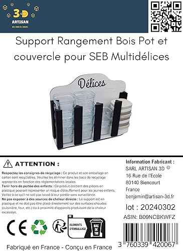 Support Rangement 12 Pots et couvercle pour yaourtière Seb Multidélices Express en Bois Noir et Blanc/Idéal pour la cuisine - Nail Gallerys