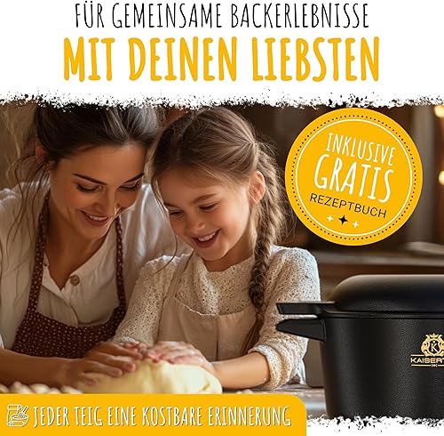 KAISERTAL - Casserole à pain en fonte - 26 cm - Avec panier de fermentation - Moule à pain en fonte - Avec couvercle - Accessoire de cuisson à pain parfait - Pour l'intérieur et l'extérieur - Nail Gallerys