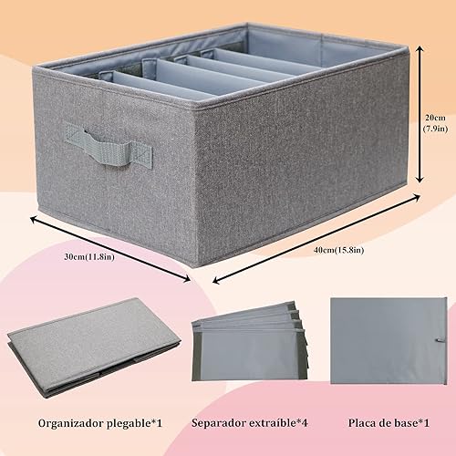 Hersvin Organisateur de Garde-robe, 3 Pcs Boîte de Rangement Vêtements, Conteneur de Jeans Pliables et Empilables, Chacune 5 Grilles 4 Séparateurs Amovibles Réglables pour Pantalon Pull T-shirt - Nail Gallerys