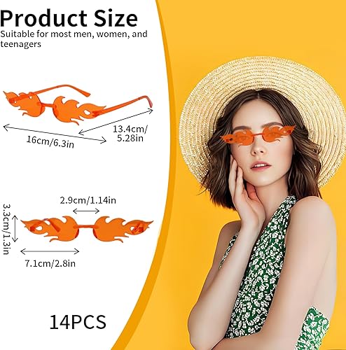 Vookkp 14 Paires Lunettes Flamme Sans Cadre, Hippie Lunettes de Soleil Flamme Transparentes Couleur Bonbon Multicolores pour FêTe D'Anniversaire, Carnaval, Noël - Nail Gallerys