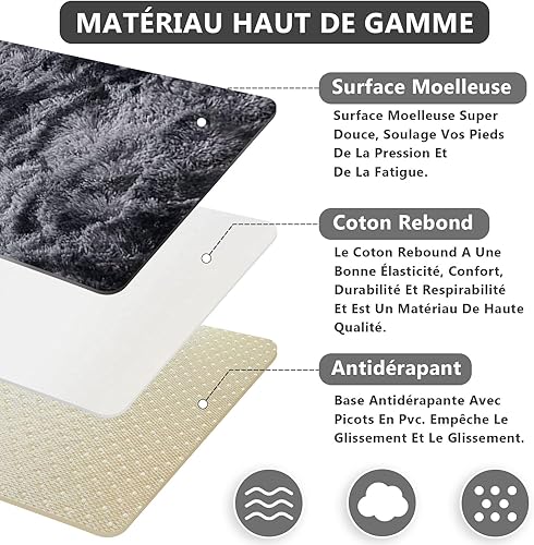 Bibykivn Tapis Chambre Shaggy Lavable, 160x230 cm Carpet Moderne Antidérapant Intérieur Longs Moelleux Tapis, Longues Soft Tapis Grand Tapis pour Salon Chambre Couloir (Gris Foncé, 160x230 cm) - Nail Gallerys