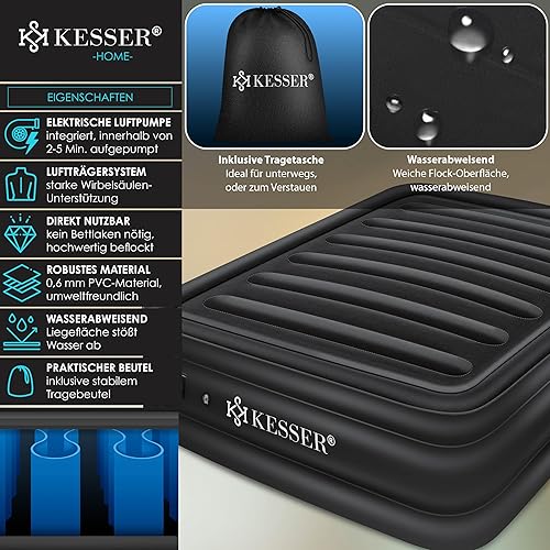 KESSER® Matelas gonflable auto-gonflant avec pompe électrique intégrée, matelas gonflable pour le camping ou la maison avec sac, convient pour 2 personnes - 203 x 152,5 x 51 cm - Nail Gallerys