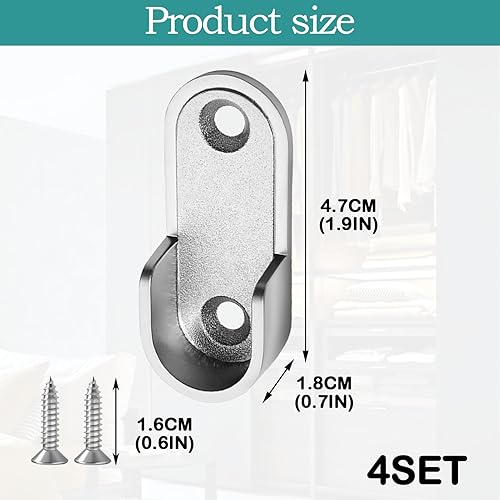 Huybaa 4 Pièces Support de Tringle Penderie en Métal avec 8 Vis pour Barre de Penderie, Support de Tube d'Armoire pour Placard, Dressing et Rangement - Nail Gallerys