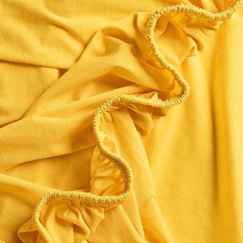 VelvetHome Topper Drap Housse 90x200 cm 100% Coton peigné qualité de Marque certifié Oeko-TEX Standard 100 Drap de Matelas 90x200 Jaune foncé - Nail Gallerys