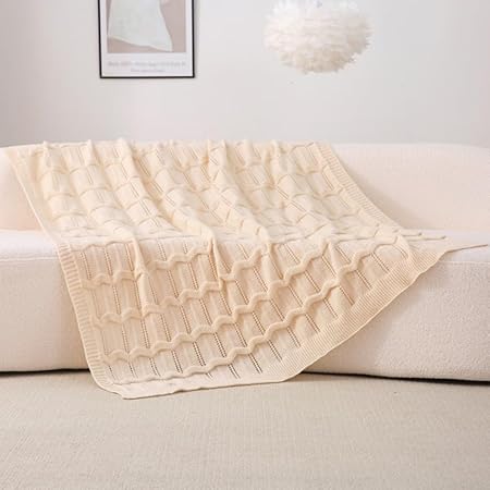 Wajade Couverture Plaid Tricot Couverture Finement tricotée Couvre-lit Multi-usages Canapé Douce et Respirante pour Printemps Automne Canapé ou Lit(Beige 130 * 170) - Nail Gallerys