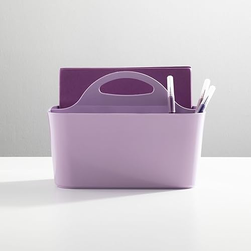mDesign caisson de bureau portable – petit organiseur de bureau pour ustensiles de bricolage et de couture – boite de rangement en plastique pour stylos, boutons, ciseaux et peinture – violet clair - Nail Gallerys