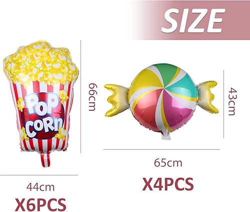 UDNFHL 10 Ballons De Films en Aluminium, Formes De Bonbons À Pop-Corn, Tir des Accessoires Gonflables De Fond, Personnalité Créative, Décoration De Fête sur Le Thème du Cirque. - Nail Gallerys