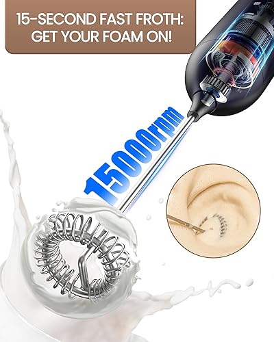Homradise Mousseur à Lait Électrique, Mousseur de Lait Rechargeable par USB Mousseur Lait puissant 15000 tr/min Milk Frother pour latte, cappuccino, chocolat chaud, Noir - Nail Gallerys