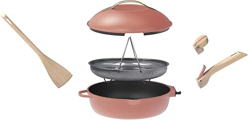 COOKUT - La Fabuleuse poêle 8 en 1 – Un seul ustensile qui remplace poêle, casserole, sauteuse, cocotte - Avec 2 poignées amovibles, panier vapeur/friture, spatule en bois - PIVOINE - Nail Gallerys