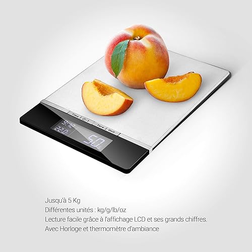 Venga! Balance de Cuisine de Précision, jusqu'à 5kg, Plateau en Acier Inoxydable, avec Capteur de Température et Horloge, Noir/Inox, VG EKS 3000 - Nail Gallerys