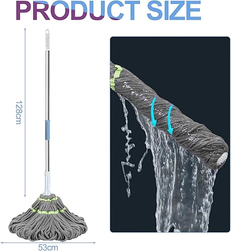 Serpillère auto-essorante en microfibre avec manche de 147 cm de long, serpillère avec fonction d'essorage, serpillère Wet & Dry avec manche télescopique pour tous les sols, gris - Nail Gallerys