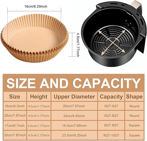 Birshe Air Fryer Feuilles de Papier 100 Pièces,Papier Cuisson Air Fryer Paper Liner,Prédécoupé en Forme de Bol Rond Papier Sulfurisé,Air Fryer Parchment Paper,Papier Rond pour Friteuse à Air(16*4.5cm) - Nail Gallerys
