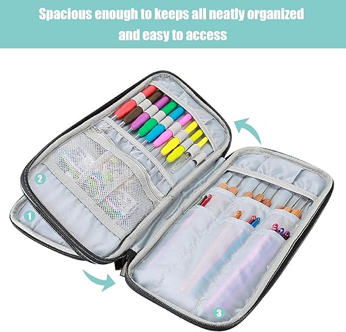 ProCase Trousse Double (Pas d’Accessoires Inclus) pour Accessoires et Outils de Crochet, Petit Sac pour Crochet Aiguille Tricot Circulaire (jusqu'à 28 cm)-Violet - Nail Gallerys