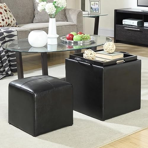 BAKAJI Lot de 2 poufs de Rangement en Simili Cuir de Couleur Noire avec Couvercle 2 en 1 Transformable Plateau de Service, Tabouret avec Compartiment Multi-usages, Rembourrage Confortable, - Nail Gallerys