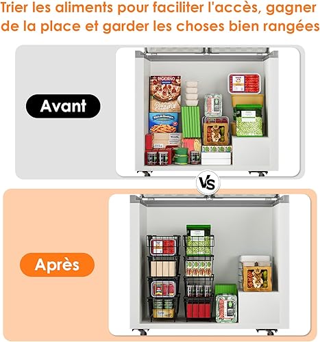 Vankarr 4 Pièces Paniers panier de Congelateur Coffre Rangement Congelateur Coffre Empilable Congélateurs Avec Poignée Noir (36.5x18x15cm) - Nail Gallerys