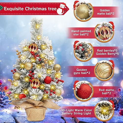 Sapins de Noël 60 cm, Mini Sapin de Noel Artificiel, Mini Sapin de Noël Artificie avec Lumineux LED et Ornements, pour la Fête De Vacances Table Bureau Accueil Décoration - Nail Gallerys