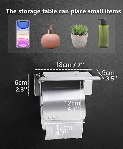 Porte Papier Toilette,Branger Porte rouleau Papier Toilette Acier Inoxydable avec Support de Téléphone Support Mural Pas de Forage Adhésif (Avec couverture) - Nail Gallerys