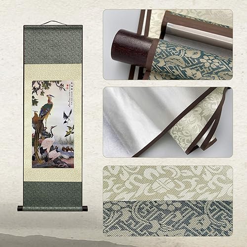 Valart Peinture sur Rouleau Soie Asiatique Décoration Murale Oiseaux - Diagramme Wu Lun Belle Défilement ​Peinture Art Chinois Mur Défilement Peinture Suspendue Décoration Orientale (94 x 30cm) - Nail Gallerys