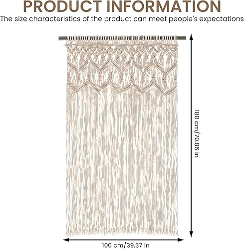 BORDEAG Rideau en macramé - 180 x 100 cm - Style bohème - Rideau de porte et de fenêtre - Style bohème - Tissé à la main - Séparateur de pièce - Pour portes, fenêtres, salon, chambre à coucher ou - Nail Gallerys