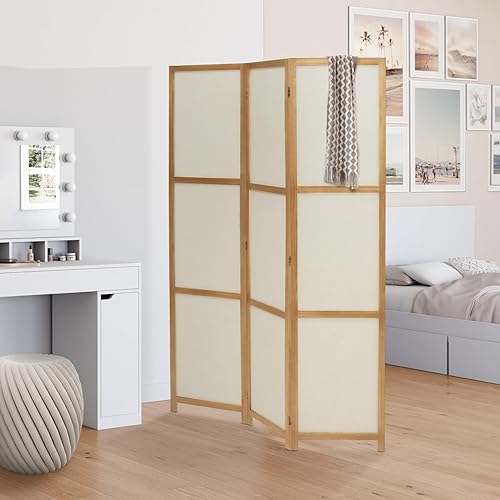 IDMarket - Paravent intérieur Bois et Tissu Beige - Nail Gallerys