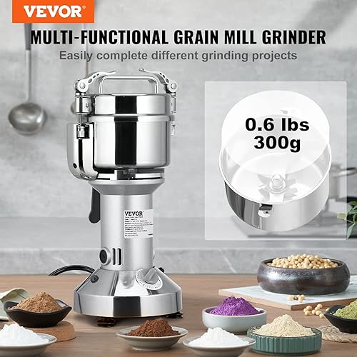 VEVOR Moulin à Grain Électrique 300 g 1200 W Broyeur à Épices avec Lames Inox à 3 Couches Moulin à Café Broyage Super Fin 25000 r/min Finesse 40-200 Mailles pour Moudre Matières Secs Céréales Herbes - Nail Gallerys