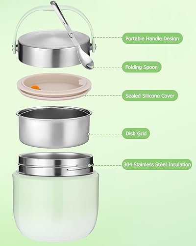 Récipient isotherme pour aliments, 1200 ml, bol isotherme avec couvercle, récipient de maintien au chaud en acier inoxydable avec cuillère pliable, boîte à lunch isotherme pour enfants et adultes, - Nail Gallerys