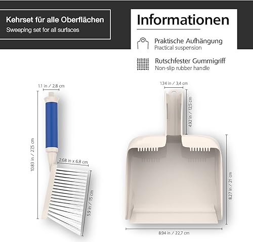 Nirox Ensemble de 2 Pelle et balayette Gris - Ramasse poussière pour un nettoyage sans effort - Ramassette et balayette polyvalent applicable - Balai et pelle à poussière peu encombrants - Nail Gallerys