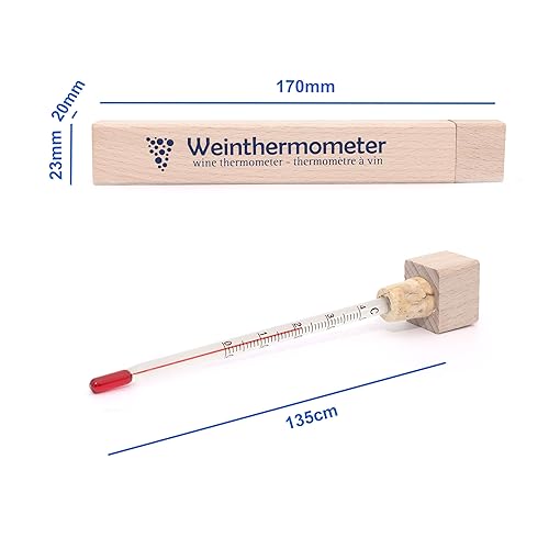 Lantelme Thermomètre à vin en verre dans une boîte en bois de 17 cm - Affichage analogique de la température de 0 à 40 °C - Mesure de la température du vin mousseux champagne - Pour bouteille de vin - Nail Gallerys