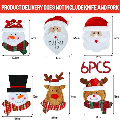 Hillylolly Porte-Couverts de Noël, 6 Pièces Sac de Vaisselle de Noël, Sac à Couverts Noël, Porte-Argenterie de Noël, Porte Couvert Noel Deco, Noël Père/Bonhomme de Neige/Elk - Nail Gallerys