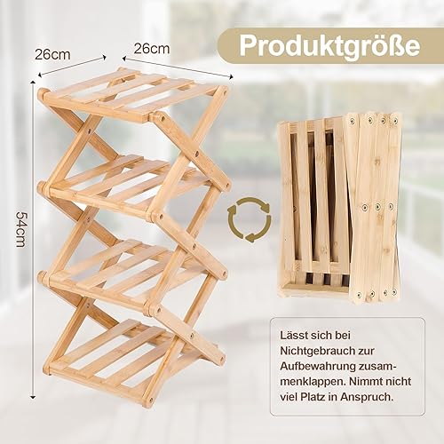 ZYNERY Étagère à chaussures pliable en bambou - Petit format vertical - 4 niveaux - Pour entrée, chambre à coucher, coin - Nail Gallerys