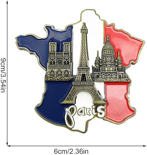 Aimants Paris Architecture France, Aimant De Frigo en Métal Représentant Trois Grands Bâtiments De France sur La Carte, Autocollant De Réfrigérateur pour Fer Ou Toute Magnétique 6x9cm - Nail Gallerys