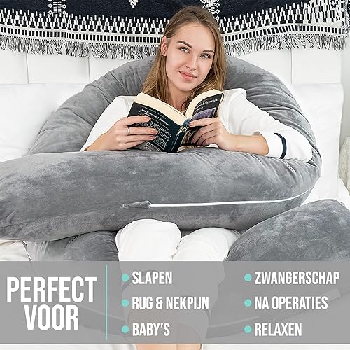 Strex Coussin de maternité XXL - 280cm - Coussin Gros - Housse amovible - Coussin de couchage latéral / oreiller corporel / Coussin nutritionnel - Nail Gallerys