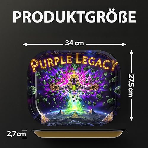 PURPLE LEGACY® Support 34 x 27,5 x 2,7 cm - Tôle métallique - Design cyberpunk égyptien - Plateau pratique avec coins arrondis (Lotus Magic Big) - Nail Gallerys
