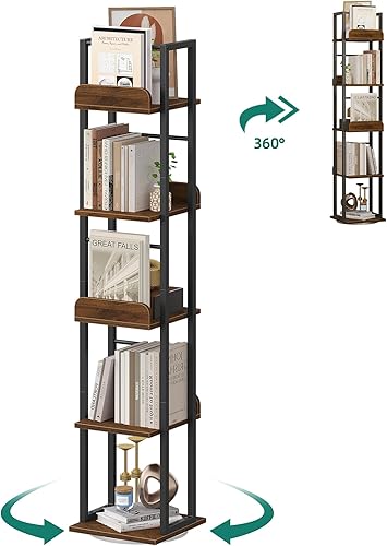 YITAHOME Étagère à Livres rotative 30 x 30 x 145 cm - Séparateur de pièce - Rotative à 360° - 5 Niveaux - Nail Gallerys