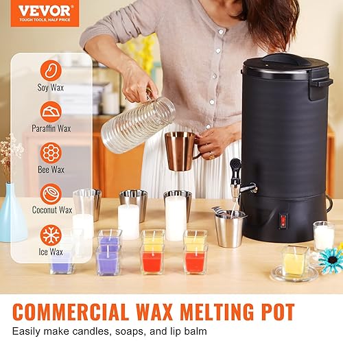 VEVOR Fondoir à Cire Électrique 10 L Grande Capacité Pot de Fusion Cire Bougie 1100 W Bec Verseur Machine à Fondre la Cire Réglage 30-110 ℃ 100 Mèches et Autocollants pour Fabrication de Bougie Savon - Nail Gallerys
