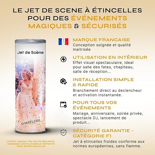 SPARKLERS CLUB Jet de Scène à Étincelles 2 Mètres 30 Secondes pour Intérieur et Extérieur - Couleur Or ou Argent - Idéal Mariage, Soirée, Anniversaire - Pack Artifice Catégorie F1 (Or / 25 Jets) - Nail Gallerys