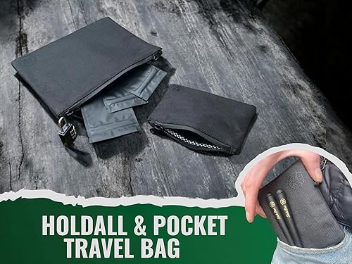 Stash Bros Sac anti-odeurs – Mini et grand récipient anti-odeurs + 3 sacs anti-odeurs et serrure – Accessoires avec doublure en charbon actif (logo Blacked Out) - Nail Gallerys