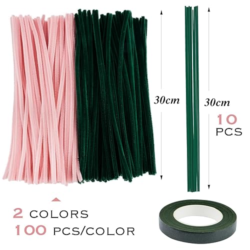 300pcs Fil Chenille Bouquet de Tulipes, Tige de Chenille avec 3 Couleurs Cure-Pipes Chenille+20pcs Tiges de Fleurs pour DIY Décoration Travaux Manuels, Artisanat Créatif Creatifs - Nail Gallerys