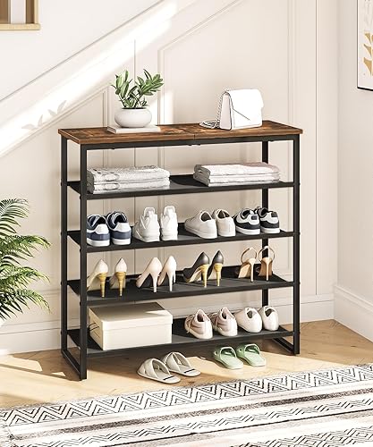 HOOBRO Étagère à Chaussures, Porte-Chaussures Industriel à 5 Niveaux avec 4 étages en Tissu Oxford et 1 étage en Panneau, Contient 16-20 Paires, pour entrée, Couloir, Gris Patiné EBG50XJ01 - Nail Gallerys