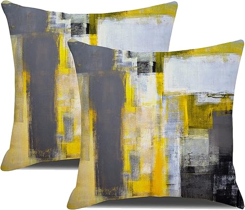 DWDC Housses de Coussin 45 x 45 cm Lot de 2 Housses de Coussin d'art Abstrait, Jaune et Gris foncé Galerie contemporaine Coussins décoratifs pour la Maison Housse de Coussin pour Chambre canapé Salon - Nail Gallerys
