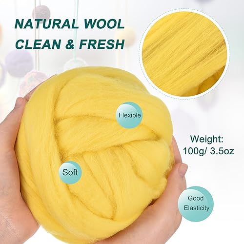 sourcing map Aiguille Feutre Laine, 3.5 Oz Nature Fibre Laine Fil Itinérant pour Humide Feltrage, Artisanat, DIY Matériaux (Jaune Citron) - Nail Gallerys