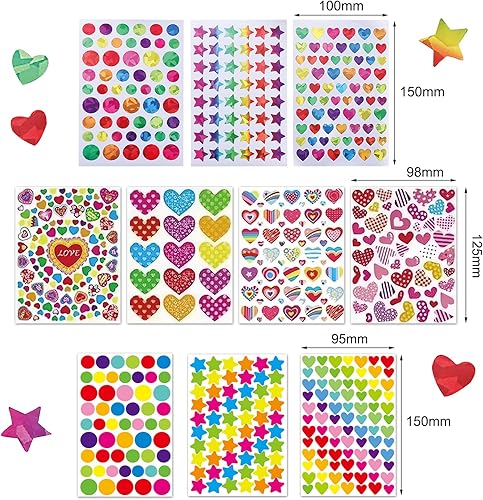 ZXCHOME 20 Feuilles Gommettes Autocollantes, Stickers Gommettes Enfants en Forme de Coeurs Étoiles Pois Autocollants Colorés pour Activités Manuelles Photo Cadeau Scrapbooking - Nail Gallerys