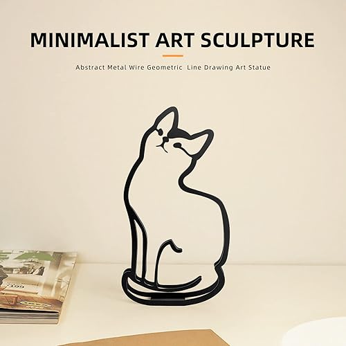 KOLYMAX Sculpture murale minimaliste en forme de chien, statue d'art abstrait en fil métallique géométrique (chat vers le haut) - Nail Gallerys