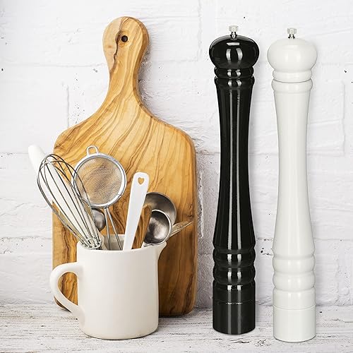Relaxdays Salière et poivrière, Lot de 2, 40 cm, Moulin en Bois, Manuel, Moulin avec broyeur en céramique, Noir/Blanc - Nail Gallerys