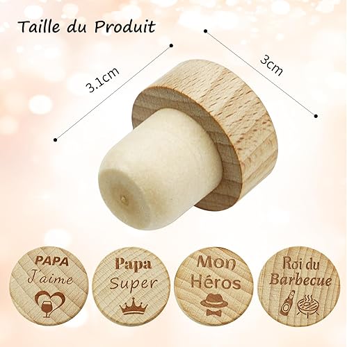 Hapculon Lot de 4 Bouchons Papa fête des pères, Cadeau fête des pères, idée Cadeau Papa, Cadeaux Bouteille Bouchon à vin, Bouchon personnalisé - idée Cadeau Homme Anniversaire - Nail Gallerys