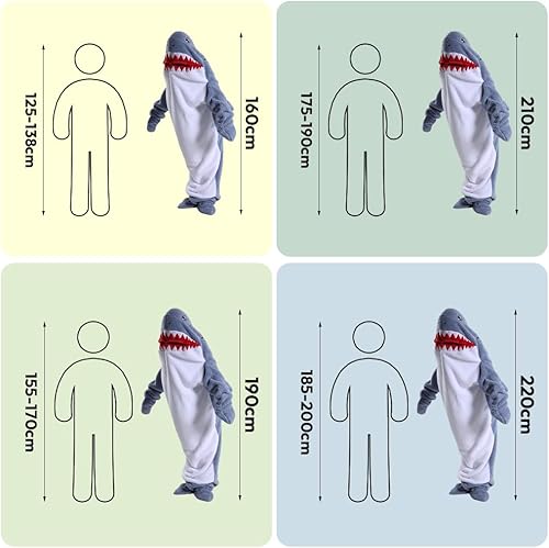 Couverture requin à enfiler - Costume de requin pour adultes et enfants - Sweat à capuche Shark en flanelle super douce et confortable - Couverture portable pour la chaleur à l'intérieur - Onesie de - Nail Gallerys