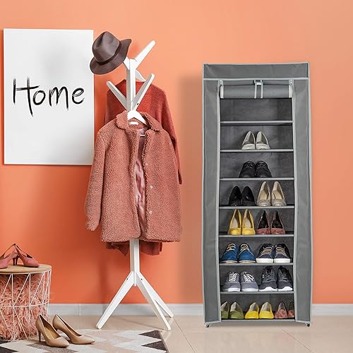 relaxdays Meuble à Chaussures Tissu, 9 Compartiments, 27 Paires, Housse Amovible, HxLxP 150 x 60 x 30 cm, Anthracite - Nail Gallerys