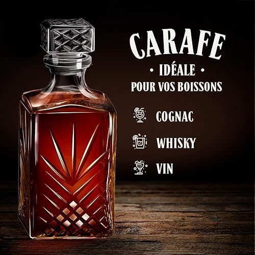 Maverton Ensemble de Carafe en cristal et 6 verres gravés - Whisky set pour gentleman - Cadeau d’anniversaire pour homme - Décanteur avec 6 verres personnalisés - Whiskey - Nail Gallerys