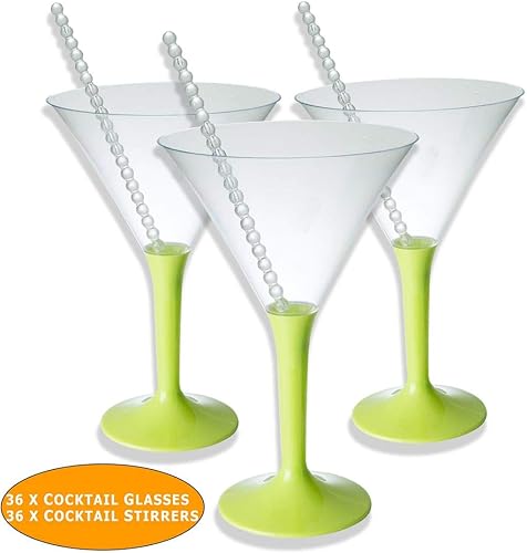 BlueRiver Lot de 36 verres à cocktail en plastique avec agitateurs à cocktail sans BPA, robustes et élégants - Nail Gallerys